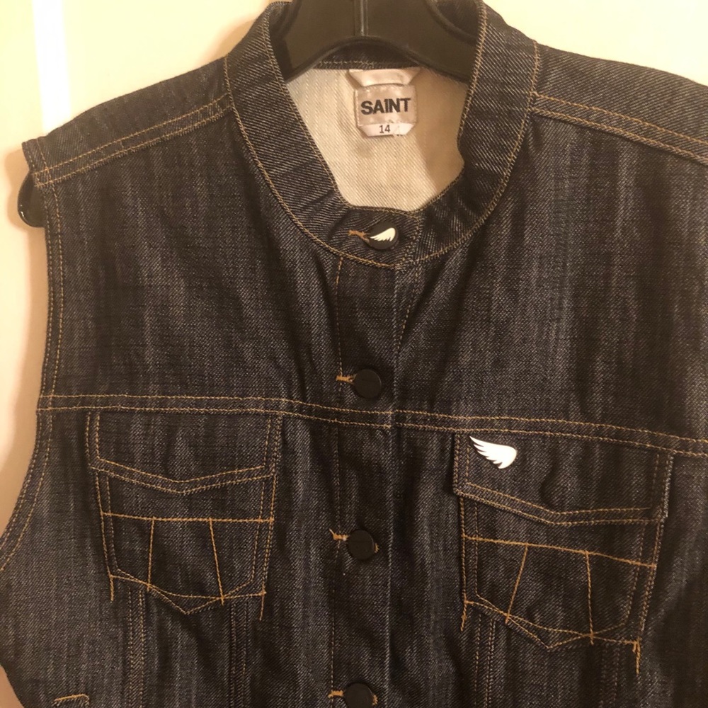 Saint Motorcycle Denim Biker Vest Women’s Size 14 Black